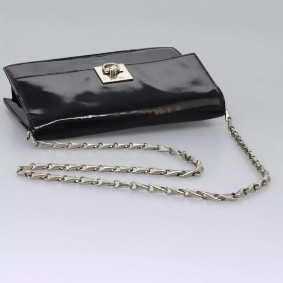 CELINE Chain Shoulder Bag Enamel Black Silver Auth ar13323 - Picture 7 of 16